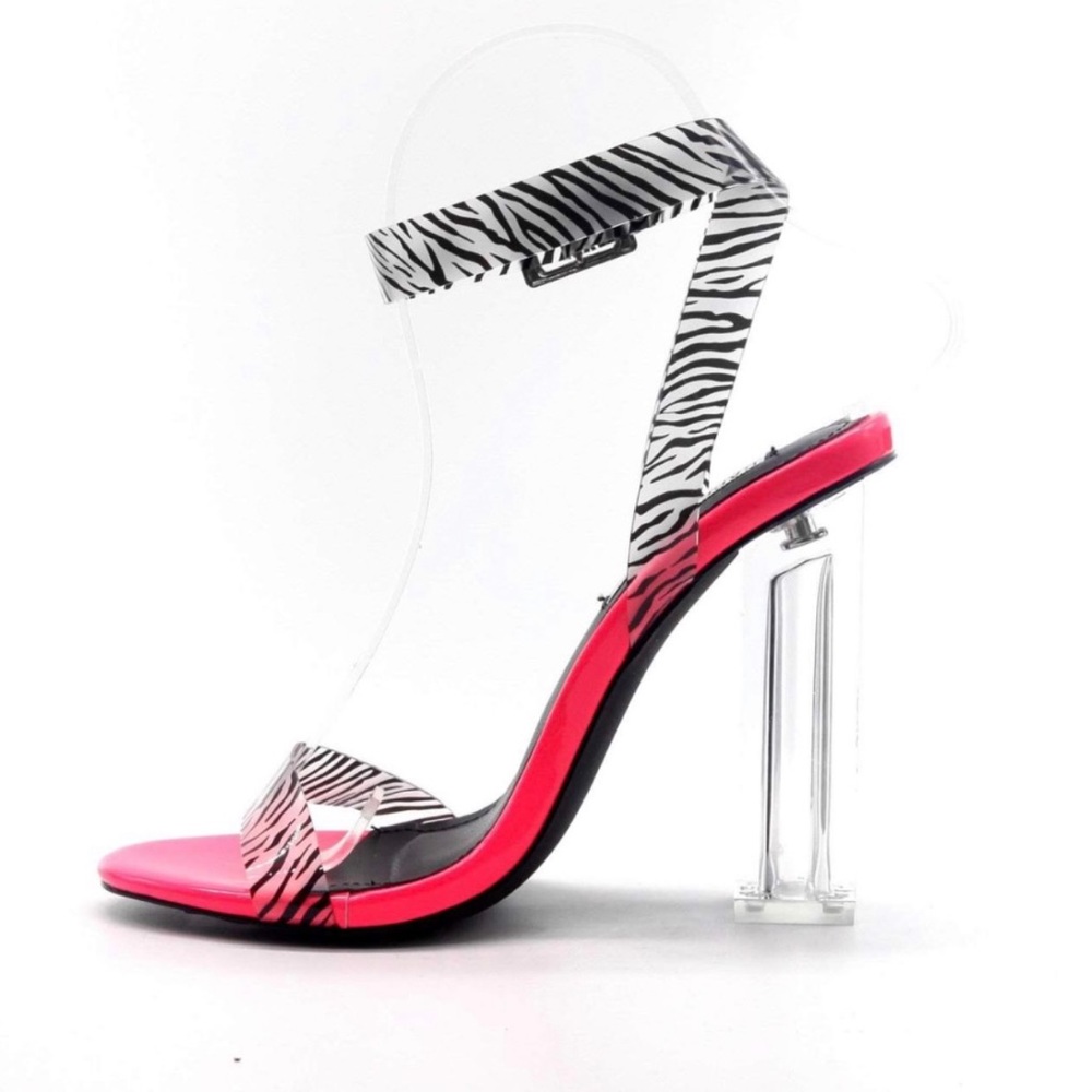 Cape Robbin Pink Drama Zebra Clear Heels